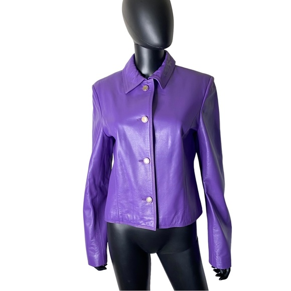 Adrienne vittadini purple leather jacket size 12 (b6) - Picture 1 of 7